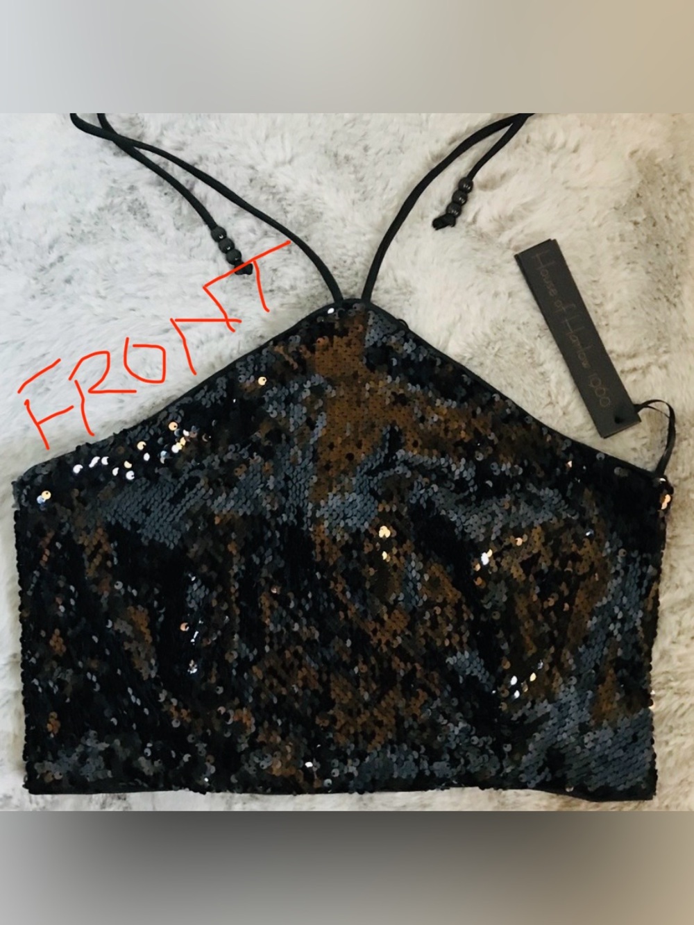 House of Harlow 1960 Black Sequin Tank Top-New-Never Been Worn-Sz Lg